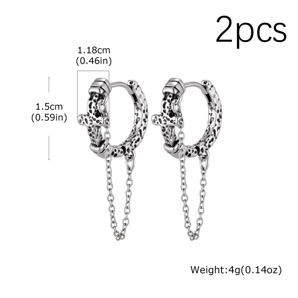 Vintage Cross Hoop Earrings for Men,Rock Punk Gothic Metal Pierced Huggies Earrings,P alternate view