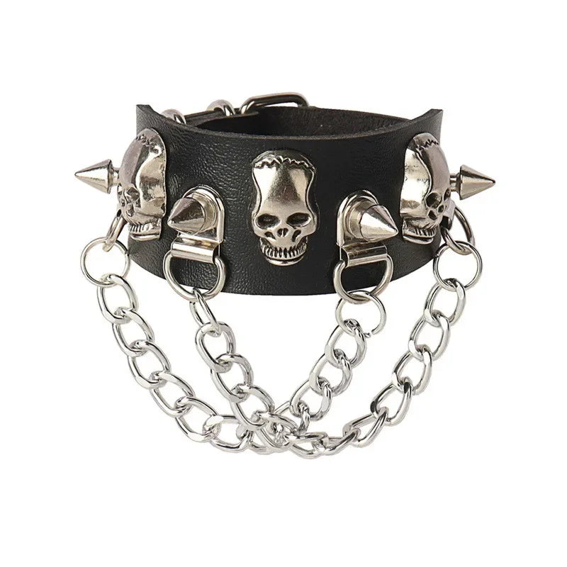 90s Heart Gothic Spike Bracelet Adjustable Punk Rock Bracelet Black Studded Faux Leather Bracelet for Men Women Gift