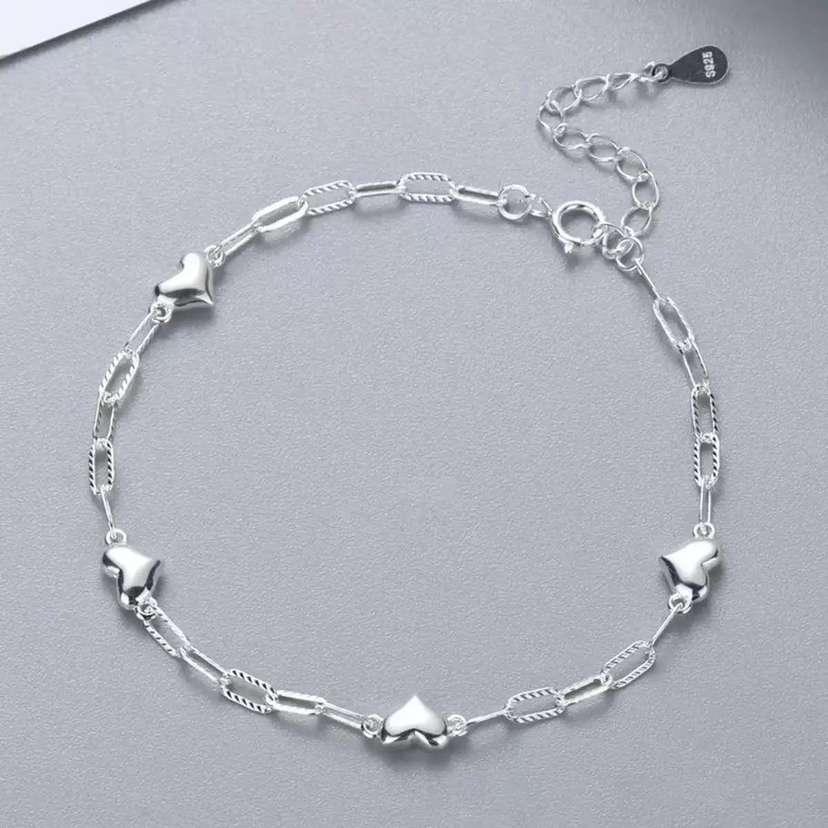 925 Sterling Silver Bracelet | Adjustable Love Heart Charm Jewelry for Women additional angle