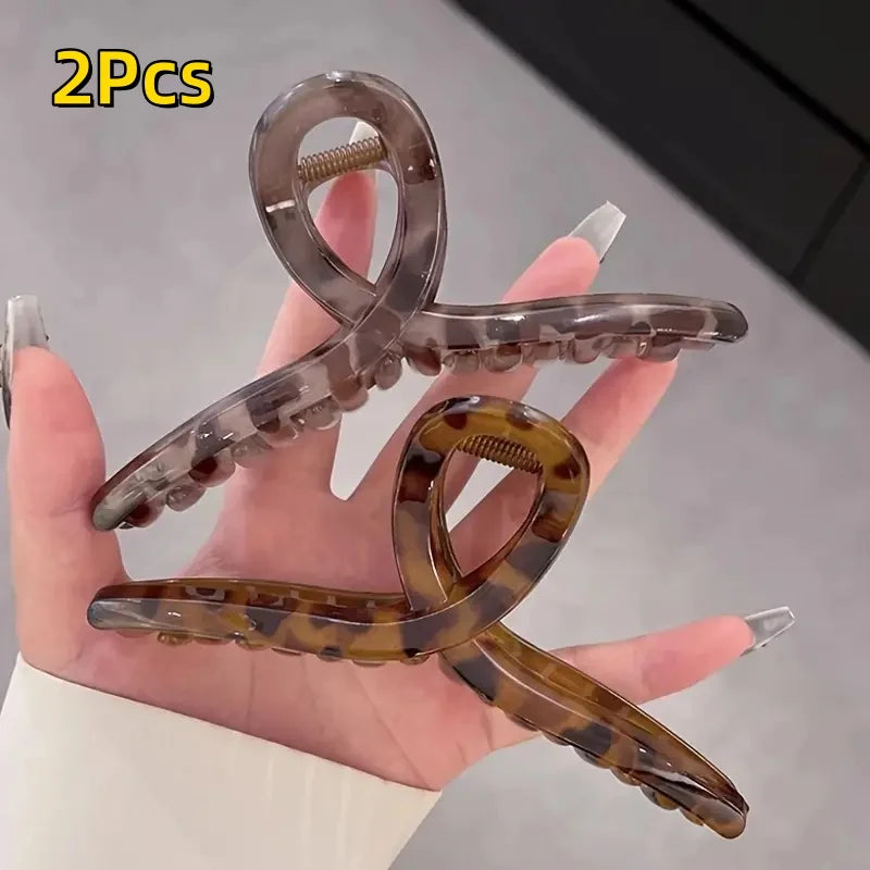 Vintage Leopard Print Hair Claw Clip Large Rectangular Secure Hold Hair Clip for Updos close-up view