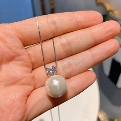 Huitan Imitation Pearl Women Pendant Necklace Inlaid Shiny CZ Fashion Wedding Party Vers detail view