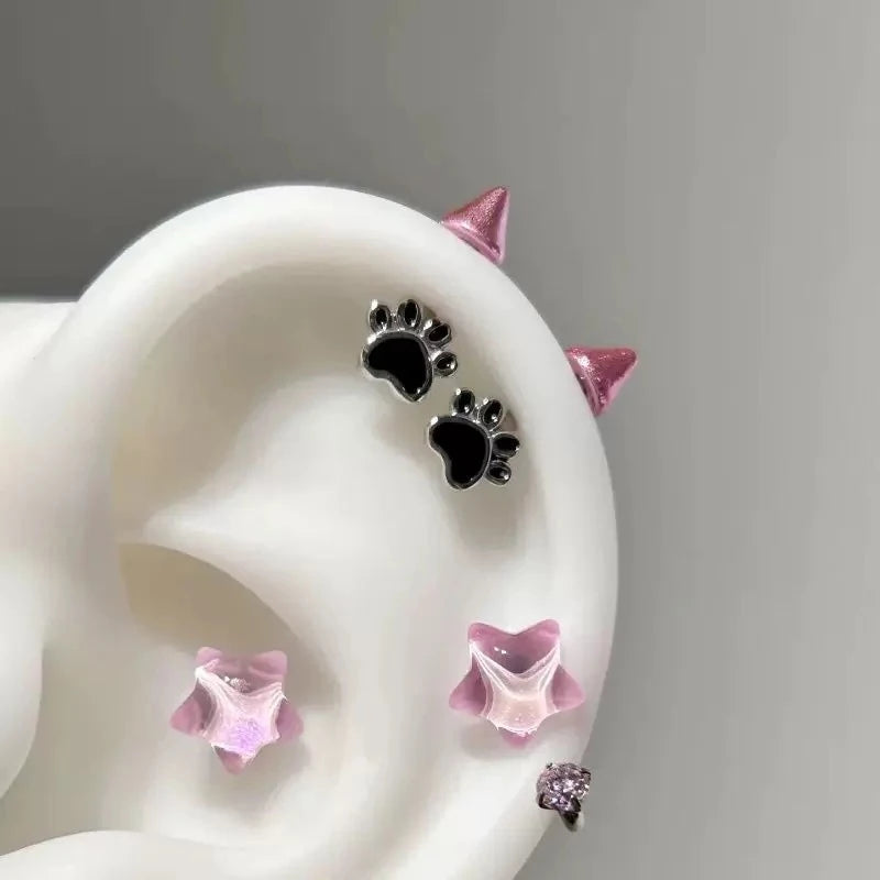 Cat Paw Devil Stud Earrings | Gothic Y2K Punk Earring Accessory detail view