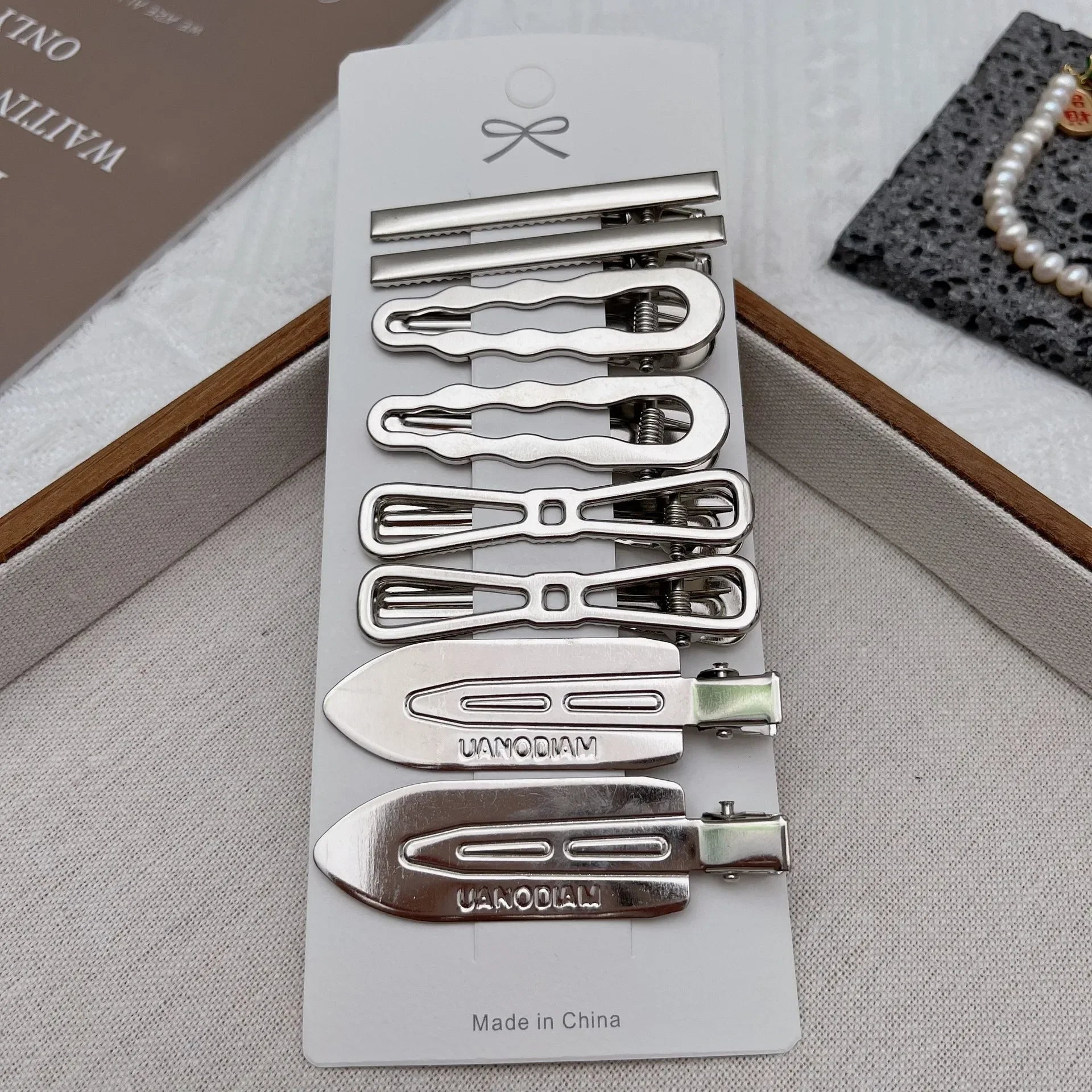 Korean 8pcs Metal Silver Hair Clips Girls High Quality Geometric Fashion Barrettes Headw detail view