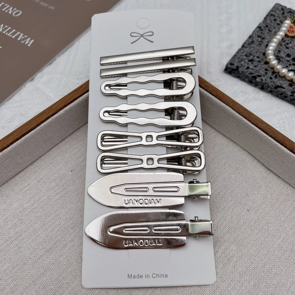 Korean 8pcs Metal Silver Hair Clips Girls High Quality Geometric Fashion Barrettes Headw detail view