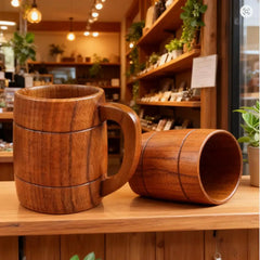 320ml Handcrafted Wooden Coffee Mug Natural Drinkware Cup Vintage Solid Wood Beer Mug with Handle Ec