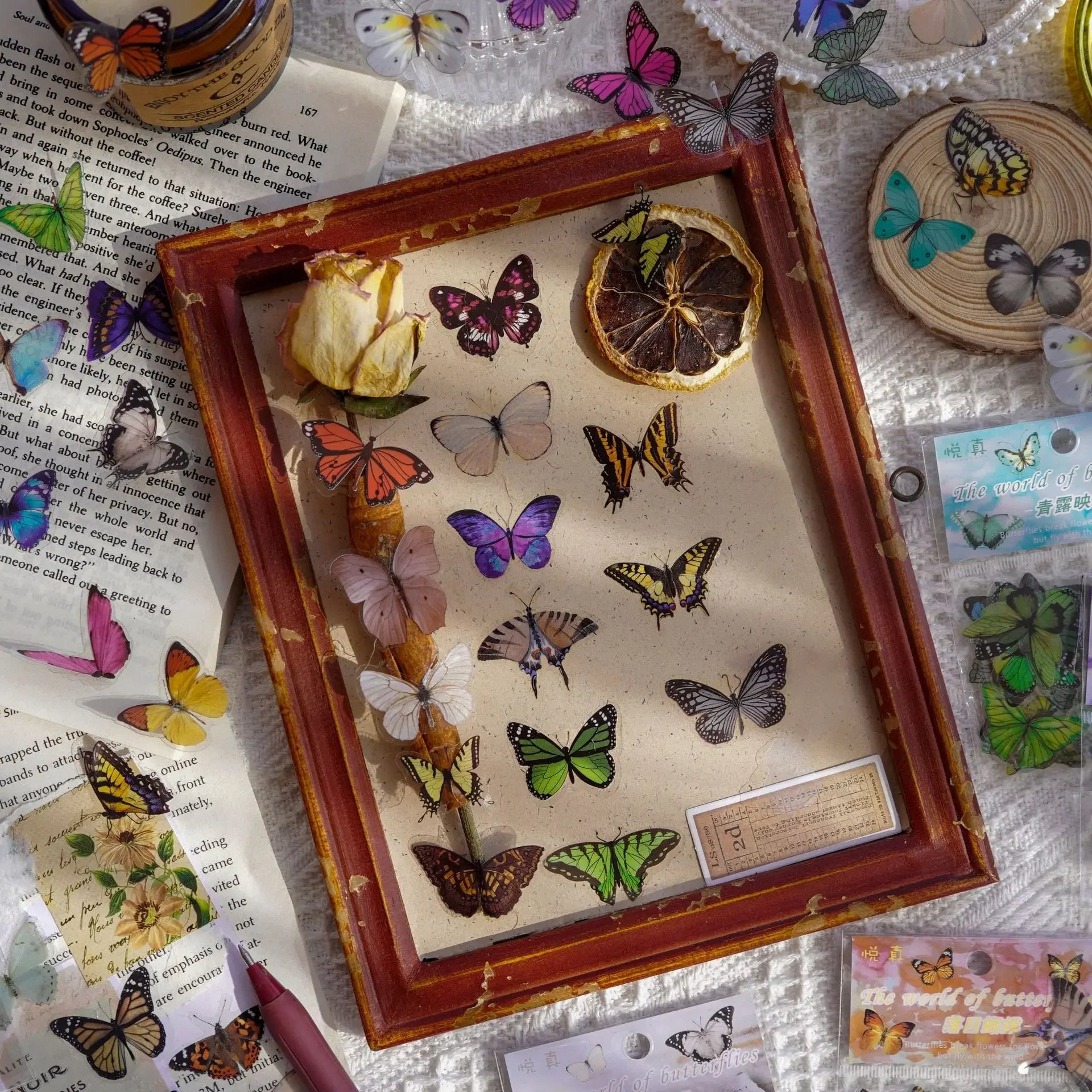 Butterfly Stickers Pack 40pcs | PET Waterproof Craft Stickers for Scrapbooking close-up view