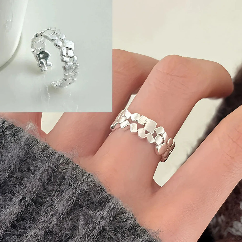 PANJBJ 925 Sterling Silve Multilayer Irregular Geometric Ring for Women Simple Charm R close-up view