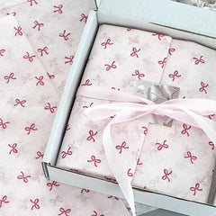 10 Pink Bow Snow Pear Wrapping Paper Sheets | Handmade Flower Bouquet Packaging close-up view
