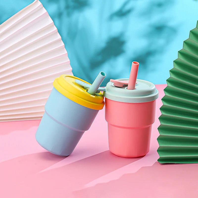 400ml Coffee Mug With Lid Straw Silicone Cold Juice Milk Tea Mug Leak-Proof Drinking W close-up view