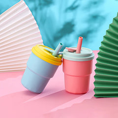 400ml Coffee Mug With Lid Straw Silicone Cold Juice Milk Tea Mug Leak-Proof Drinking W close-up view