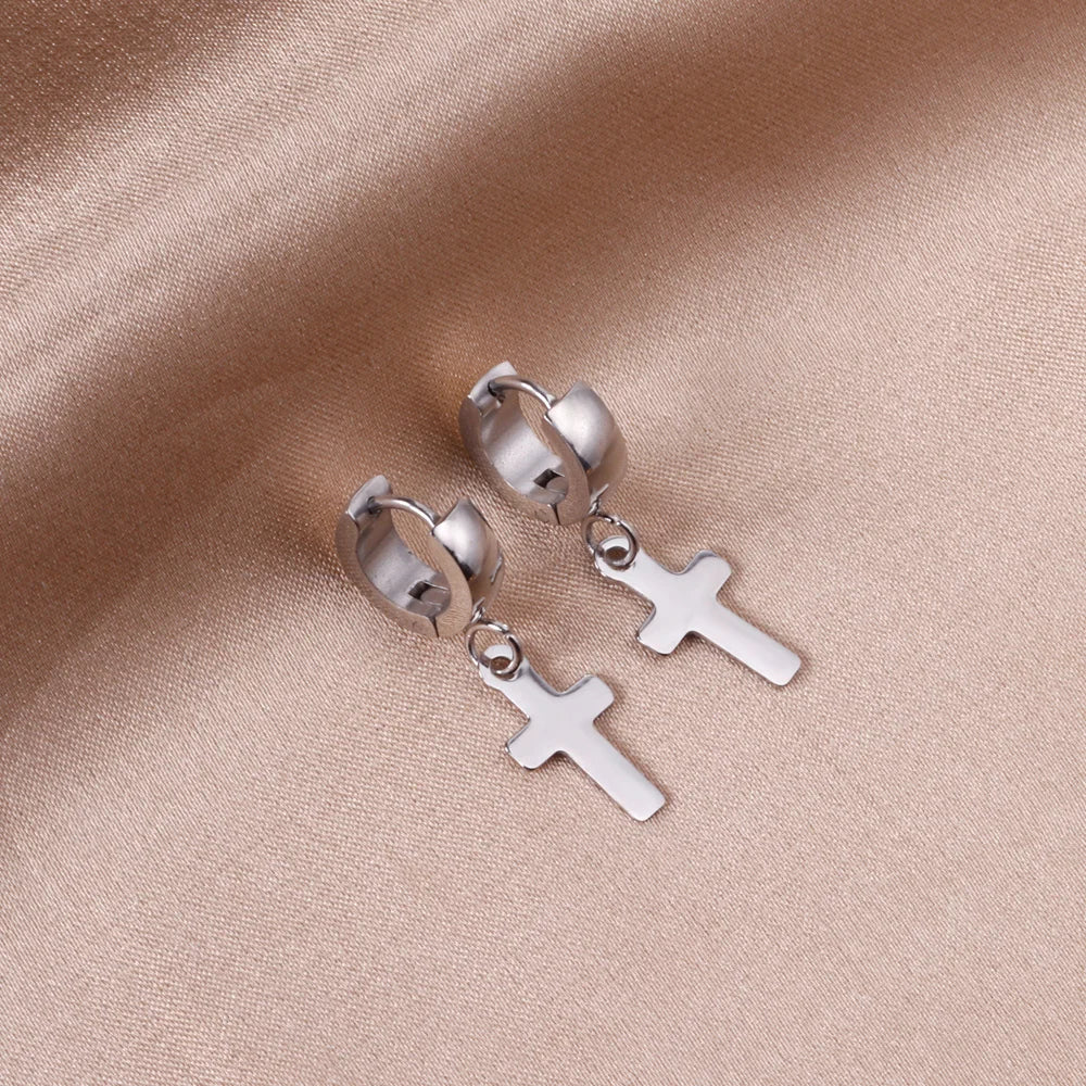 LUXUSTEEL Trendy Cross Women's Stainless Steel Hoop Earrings Colorful Metal Stud Drop Earrings Fashionable Jewelry Gift