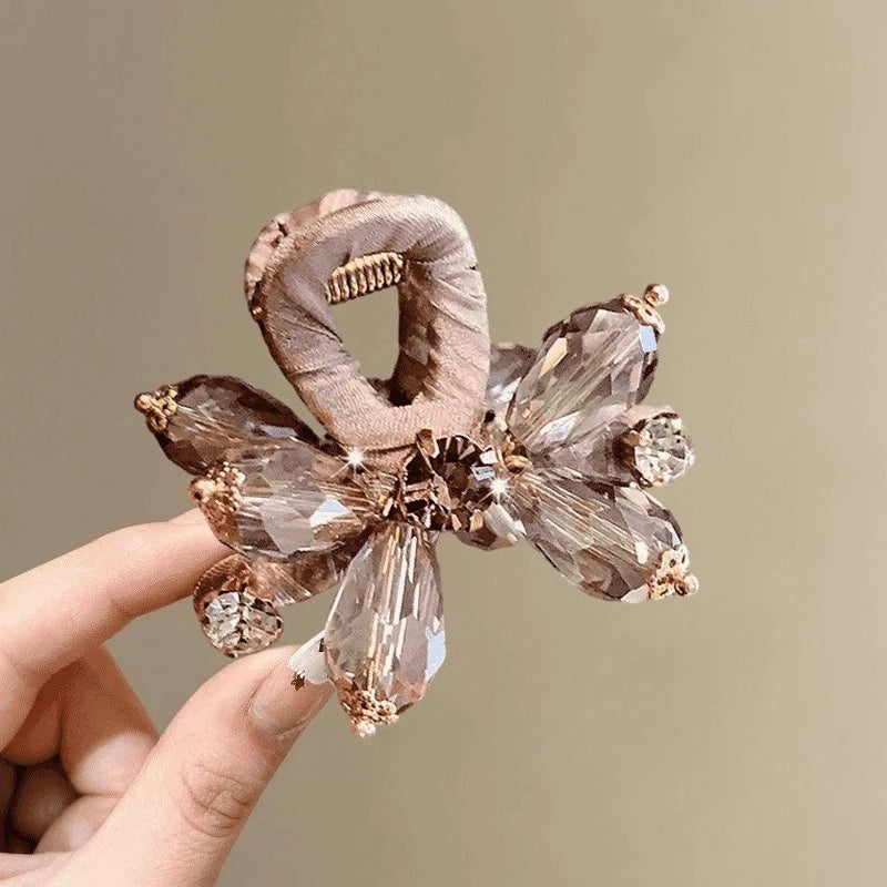 Pink Floral Crystal Rhinestone Hair Claw Clip Elegant Hair Accessories for Wedding Daily Party Dating Hair Accessories