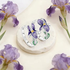 925 Sterling Silver Flower and Plant Series Purple Iris Earrings Exquisite Wedding Party detail view