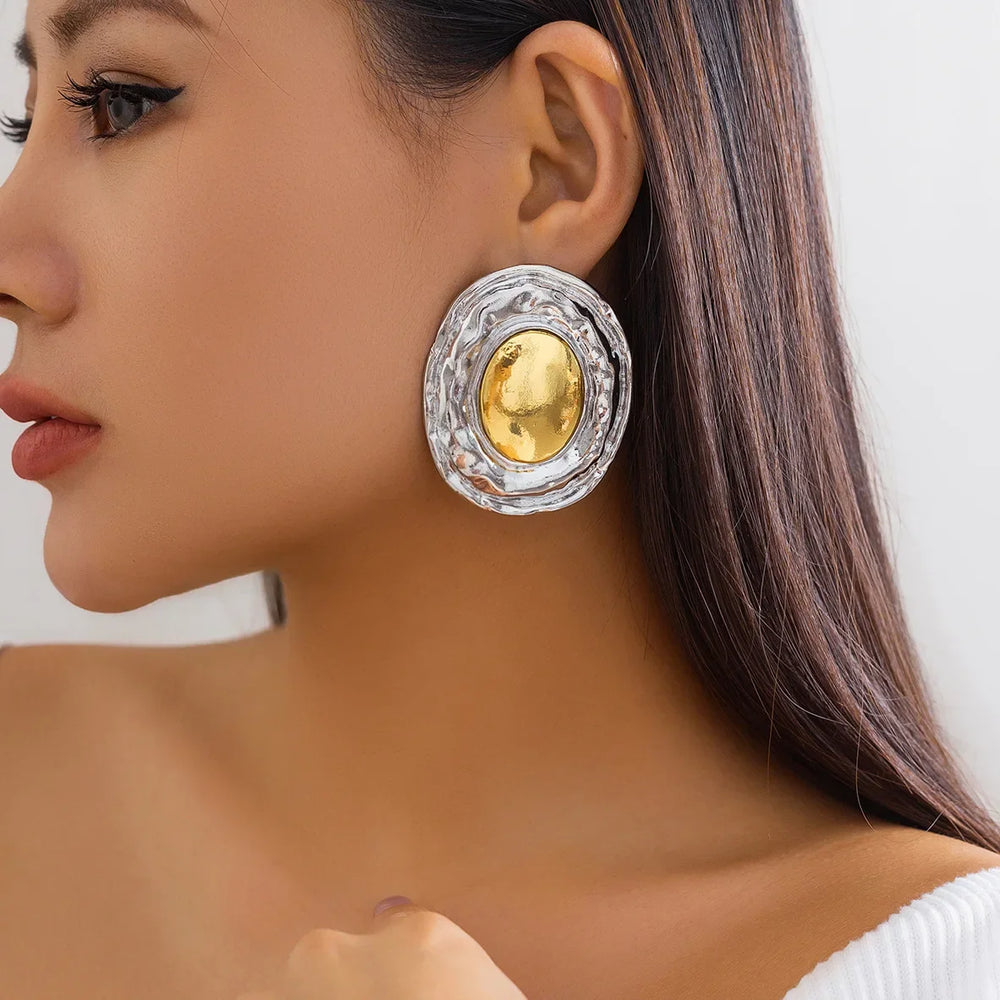 Oversize Glossy Round Circle Stud Earrings | Gold Plated Thick Hoop Jewelry additional angle
