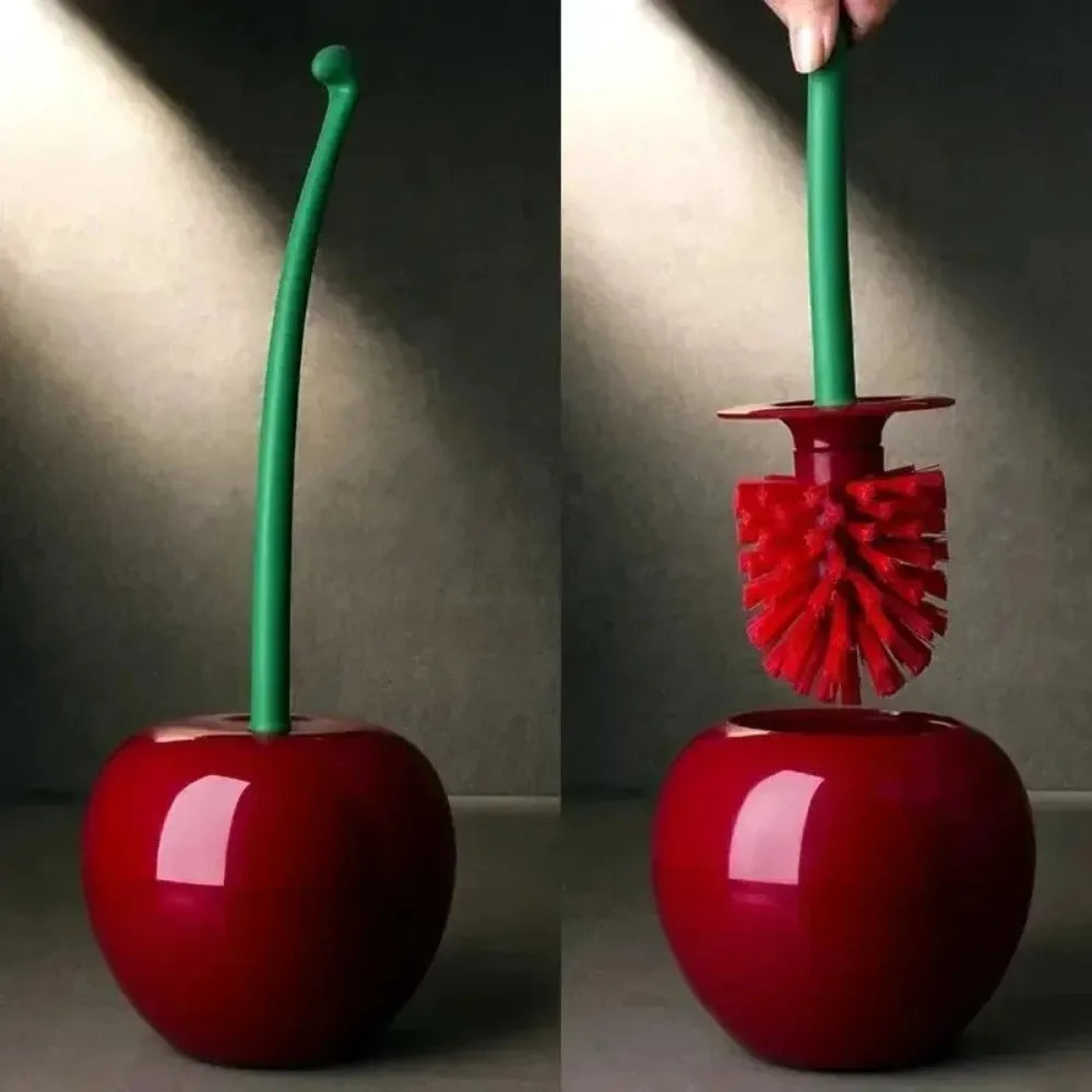 1pc Red Toilet Brush Creative Lovely Cherry Shape Lavatory Toilet Brush Holder Set Toilet Holder Bat