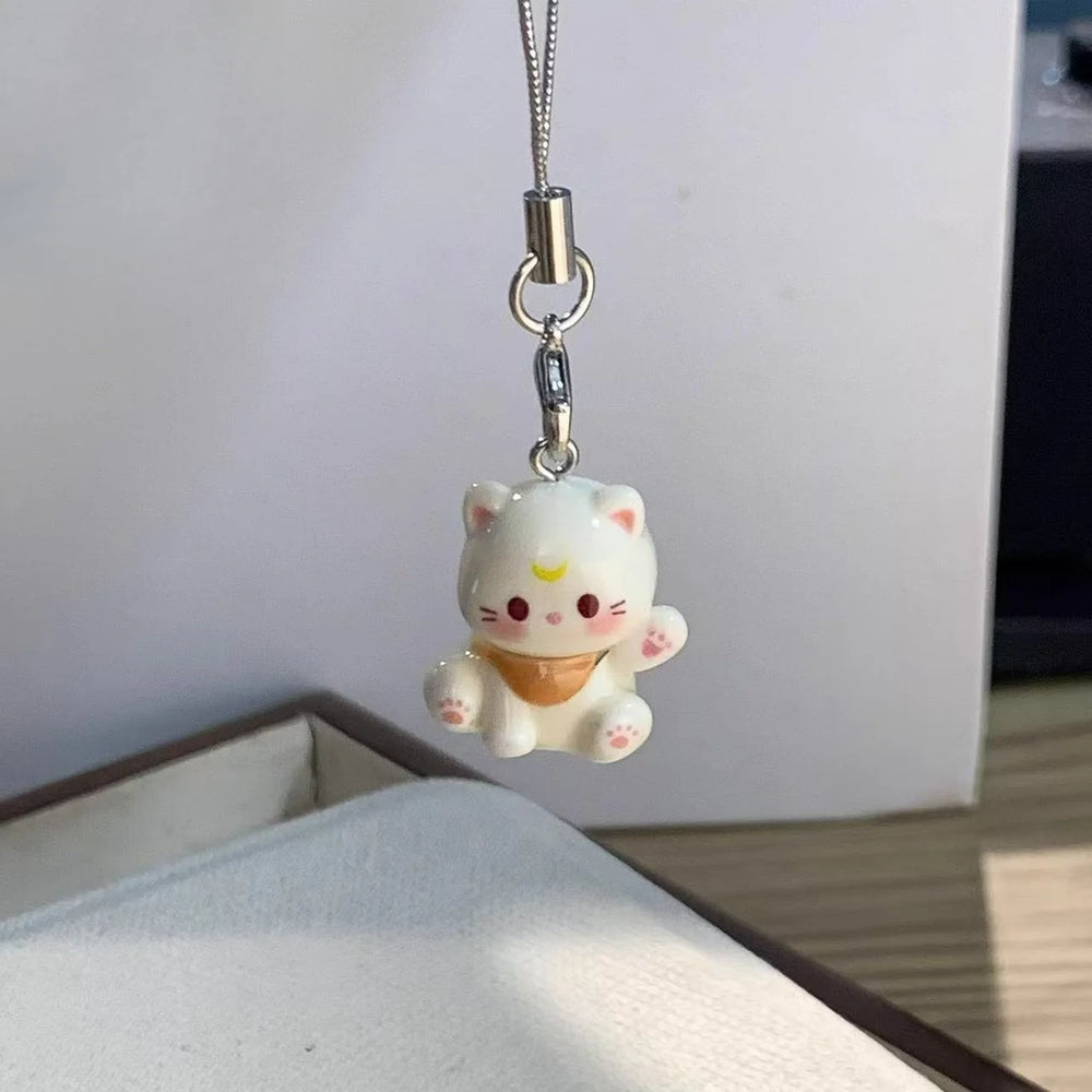 3D Cartoon Resin Cat Keychain Phone Chain Student Bag Charm Pendant Anti Lost Phone La close-up view