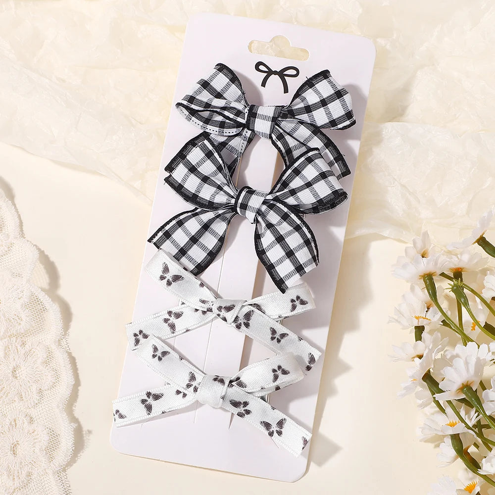 4Pcs/Set Sweet Hair Bows Hair Clip Children Lovely Bowknot Hair Pins for Baby Girls Hair Accessories Print Hollow Hairgripe Gift