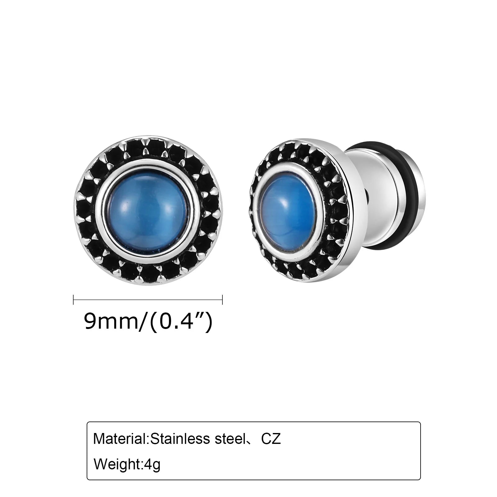 Men's Tiger Eye Stone Stud Earrings | Natural Gemstone Punk Earrings for Men detail view