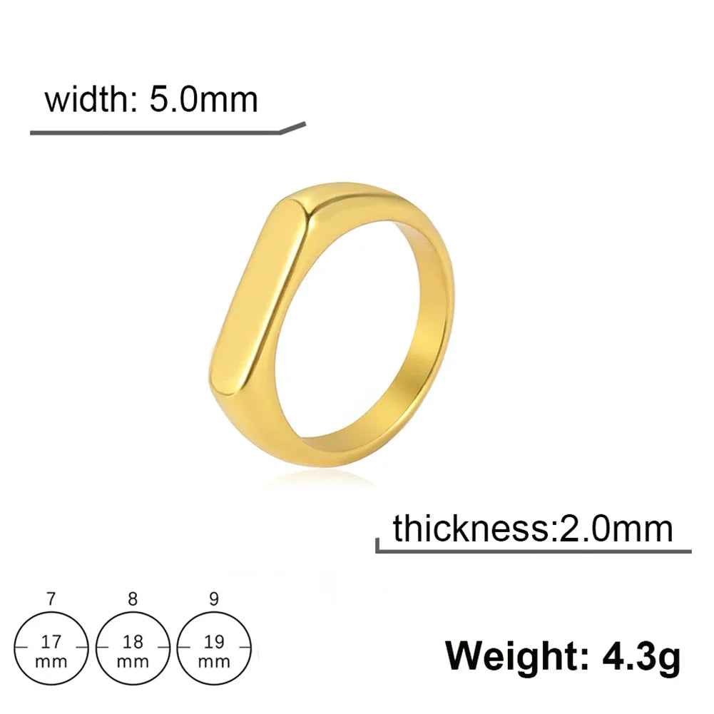 Skyrim Minimalist Signet Rings Women Men Stainless Steel Wide Rectangle Geometric Rings detail view