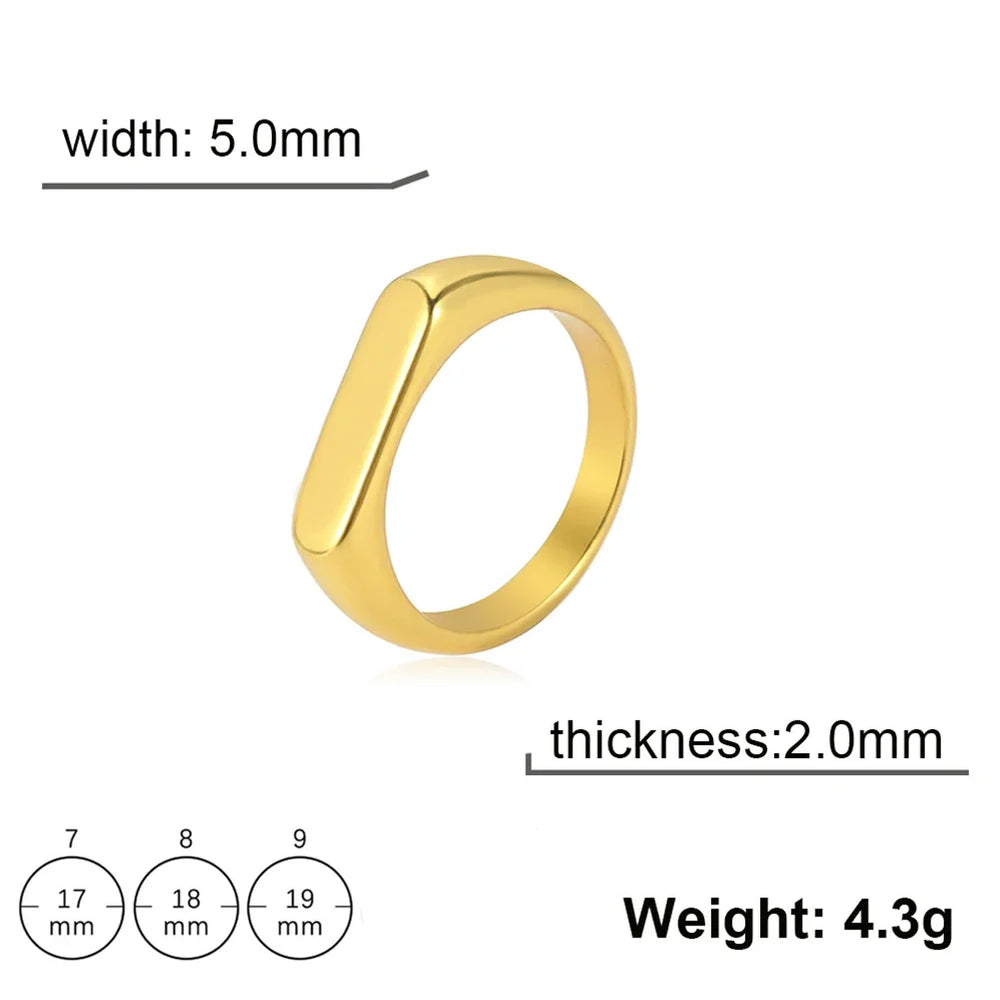 Skyrim Minimalist Signet Rings Women Men Stainless Steel Wide Rectangle Geometric Rings detail view