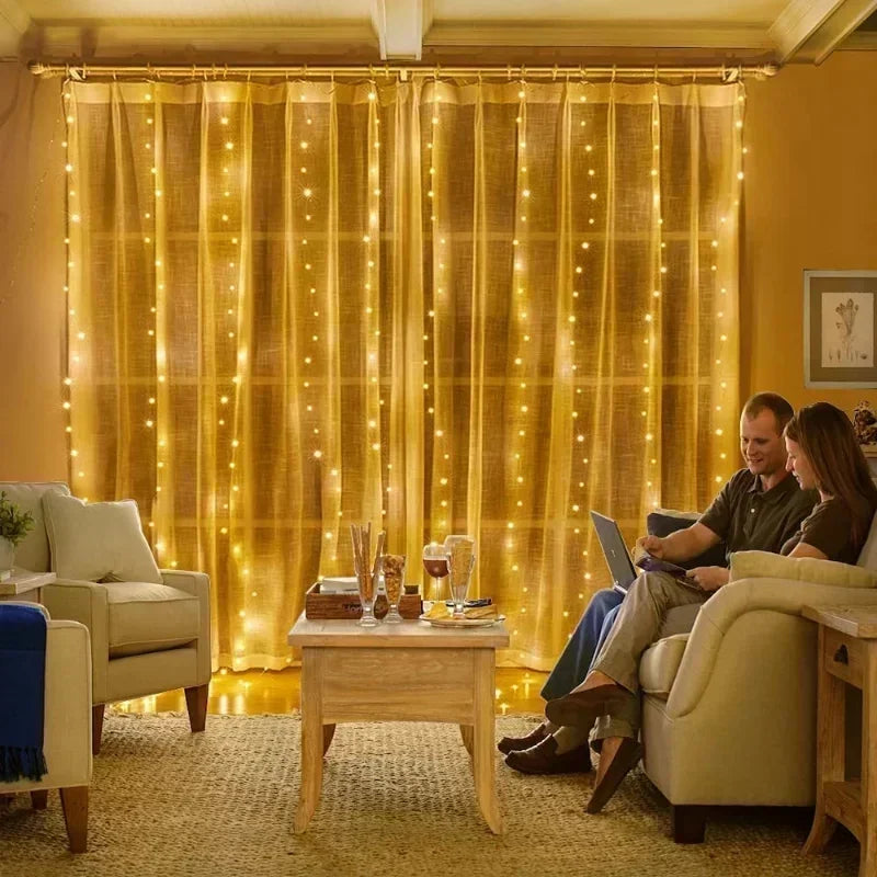 Curtain Garland for Windows USB-Powered Fairy Lights Festoon with Remote Control Garla close-up view