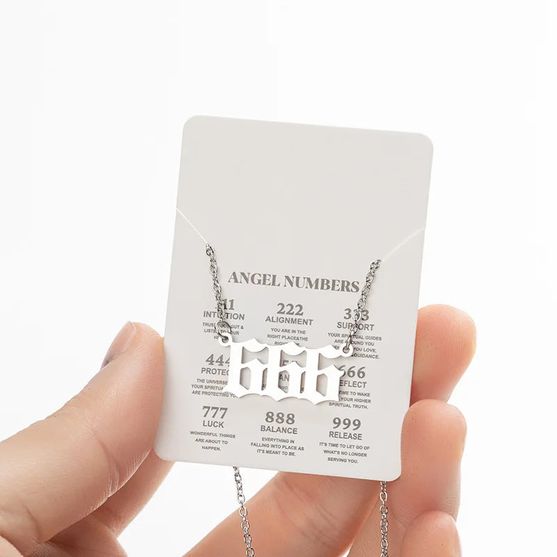 Stainless Steel Angel Number Lucky Numbers Necklaces 111 222 333 444 555 777 888 999 6 close-up view