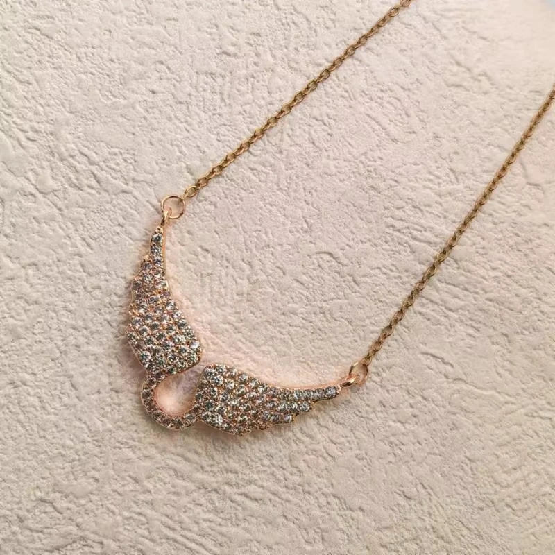 FTCY 1PC Angel Wing Necklace For Women Gold Color Angle's Wings Fashion Cubic Zirconi alternate view