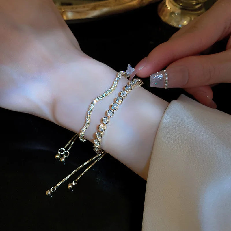 Wave Geometry Adjustable Bracelet Bangle Luxury Fashion Rhinestone Crystal Bracelets Wom detail view