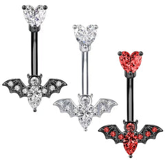 Gothic Punk Zircon Bat Navel Piercing Belly Ring Barbell Earrings Belly Button Rings for Women Men N