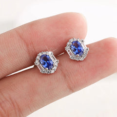 S925 Sliver Plated New Fashion Sapphire Prong Earring For Ladies-High Quality Jewelry alternate view