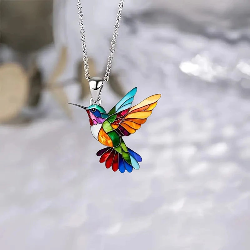 1PC Acrylic Hummingbird 2D Bird Shape Necklace for Women Girls Neck Charms Spring Sum lifestyle view
