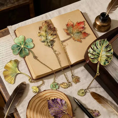 1 Pcs Vintage Leaf Bookmark With Metal Pendant Reading Accessory Gift for Book Lovers Student Teache