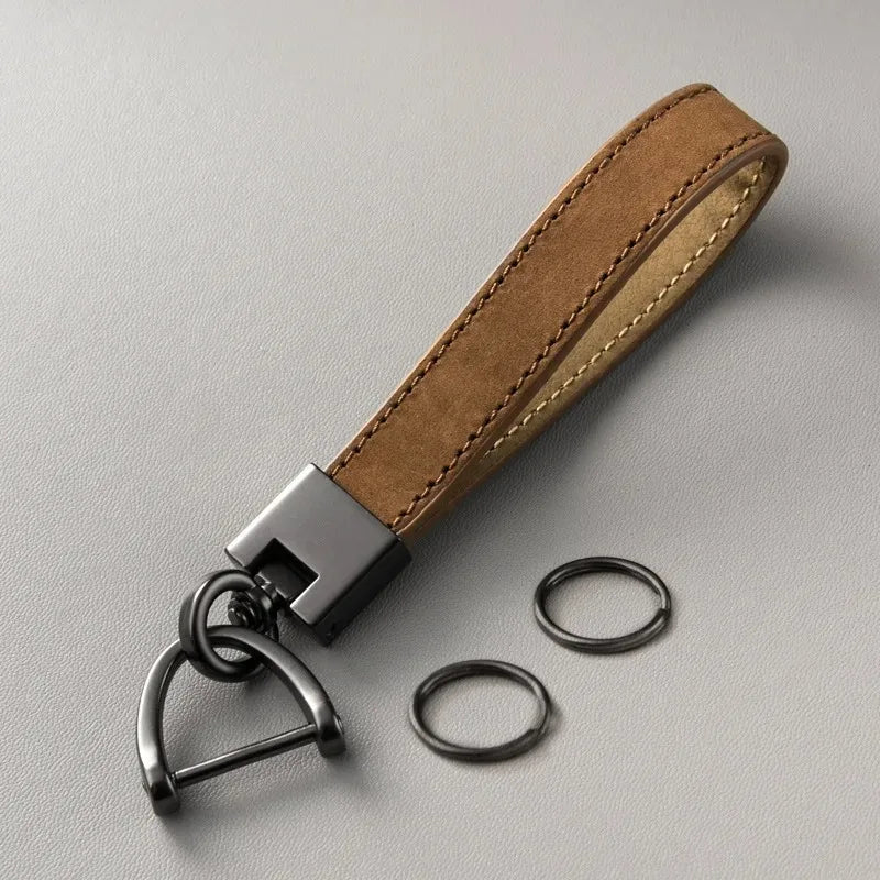 Luxury Genuine Leather Car Keychain | Pure Color Key Ring with Metal Buckle alternate view