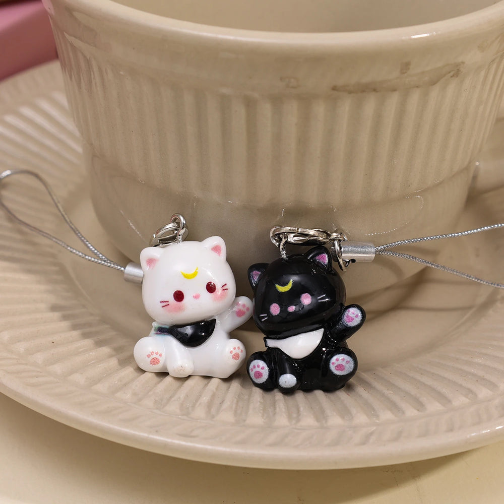 3D Cartoon Resin Cat Keychain Phone Chain Student Bag Charm Pendant Anti Lost Phone La close-up view