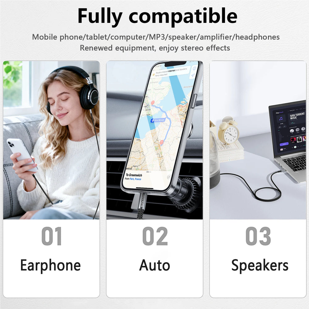 SUNKANDI 3.5mm Aux Cord, 3.5mm Male to Male Stereo Audio Cable for Car,Headphones,Sma lifestyle view