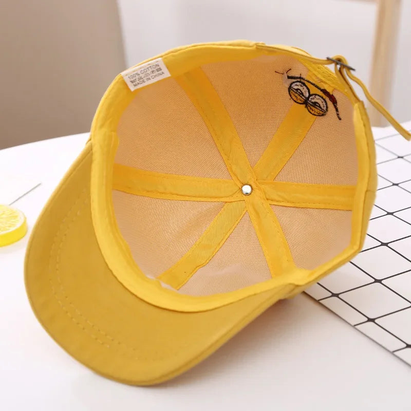 Kids Unisex Baseball Cap with M Letter Embroidery | Adjustable Cotton Sun Hat close-up view