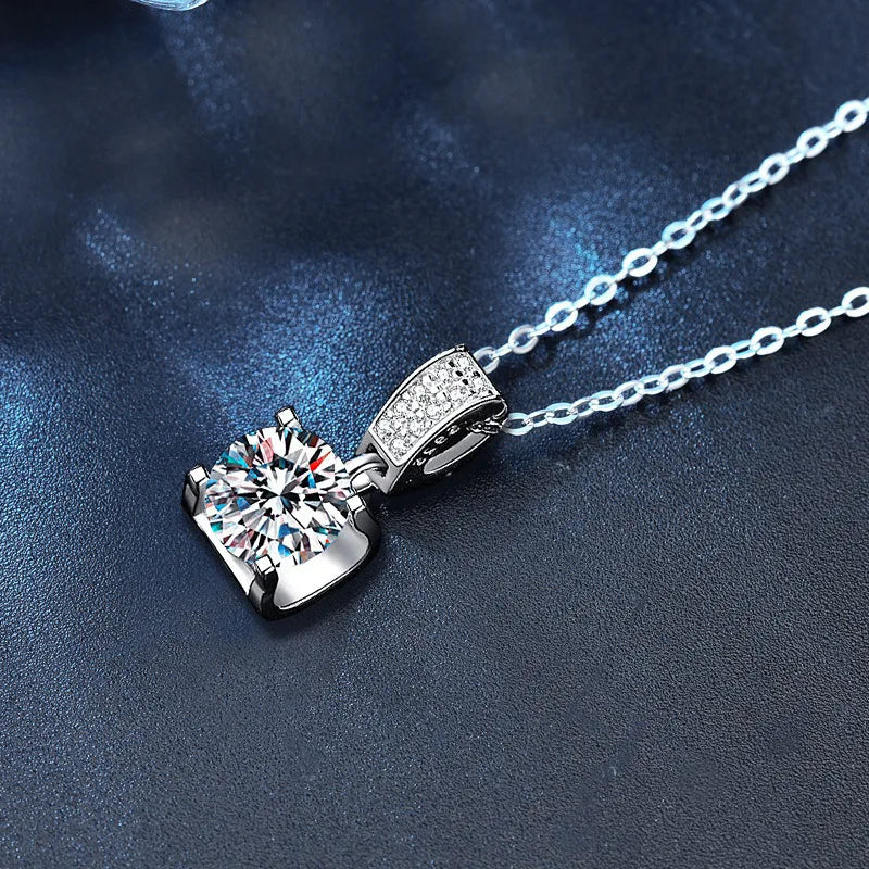 New 925 Sterling Silver Necklace Pendant 5A Zircon For Women Classics Fashion Wedding En detail view