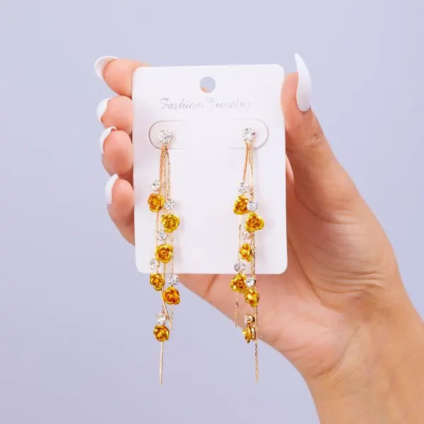 Red Rose Drop Earrings Zinc Alloy Vintage Rhinestone Flowers