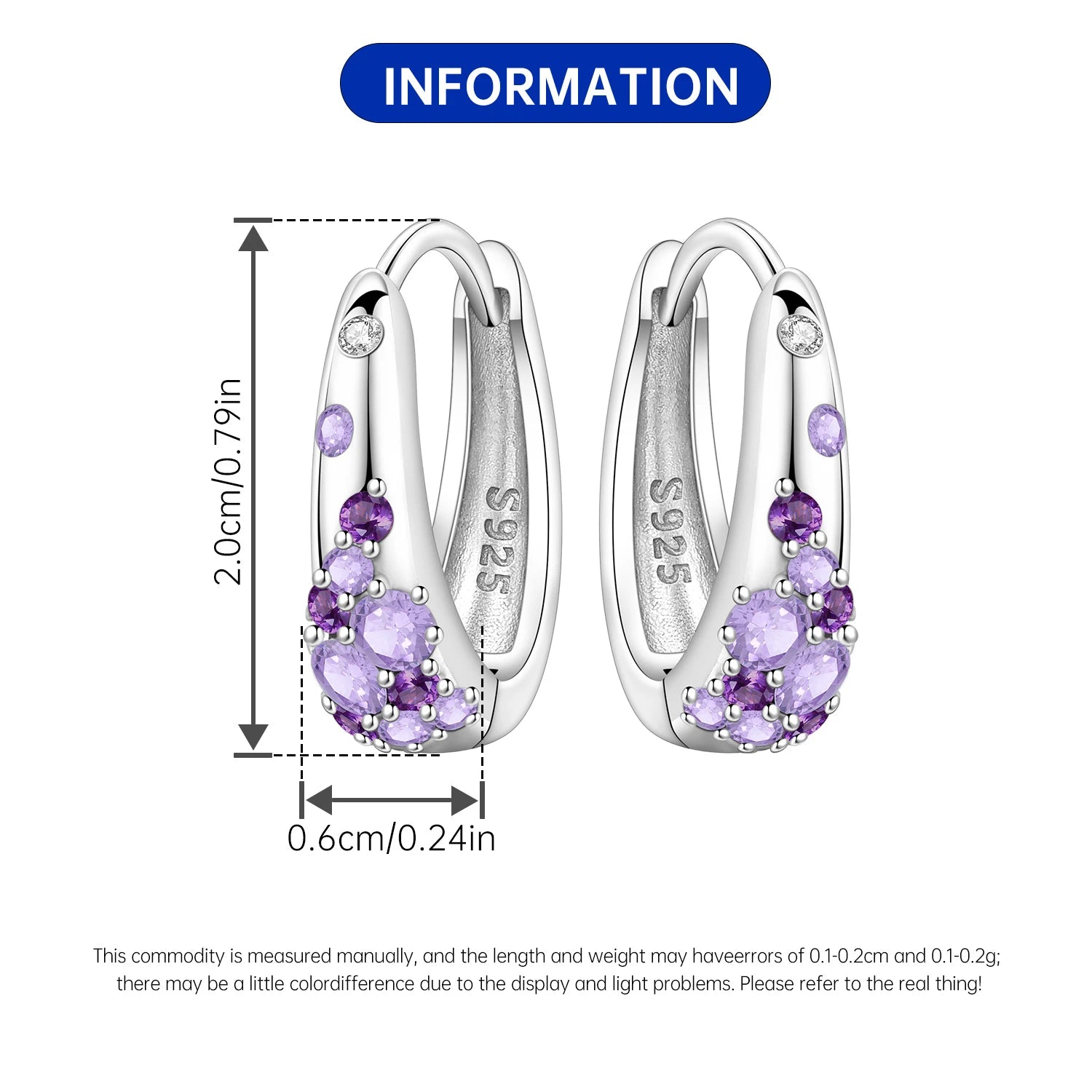 PANPOKI S925 Sterling Silver Purple Zircon Series Earrings Hoop Earrings For Women additional angle