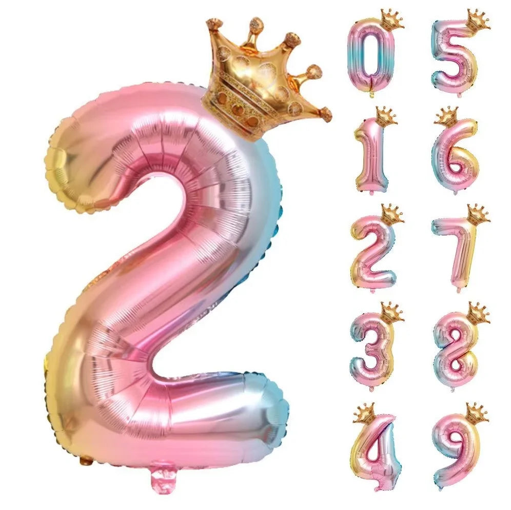 32inch Rainbow Crown Number Foil Balloon Birthday