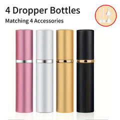 4pcs+4 Accessories 5ml Refillable Portable Mini Perfume Atomizer with 4 Spray Bottles, 2 Funnels, 2