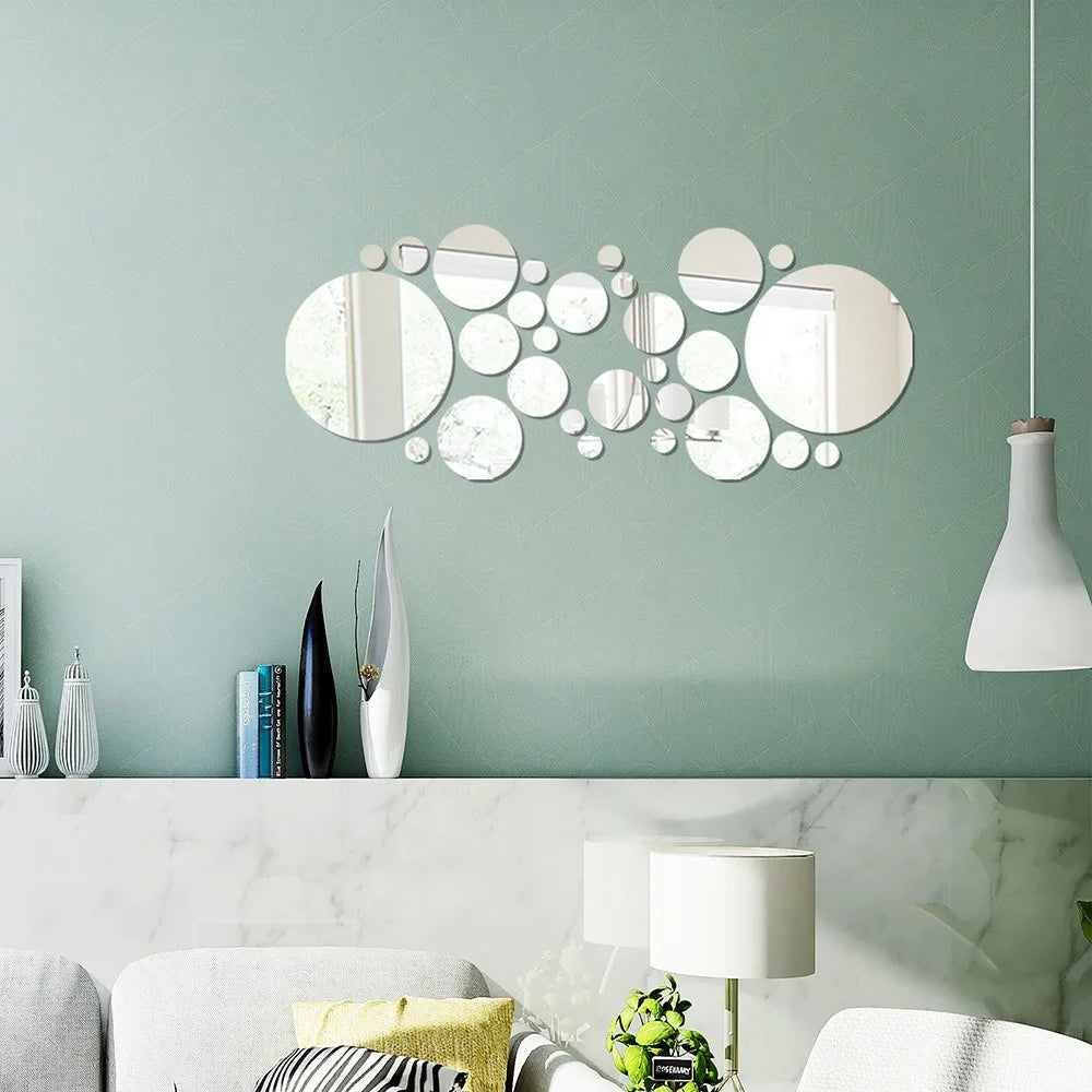 26pcs Round Acrylic Mirror Stickers | Self-Adhesive Removable Wall Decor for Bathroom alternate view