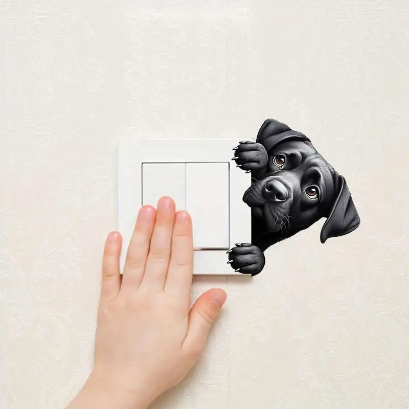 Dog Peeking Around The Corner Light Switch Wall Sticker | Cartoon Animal Decals for D lifestyle view