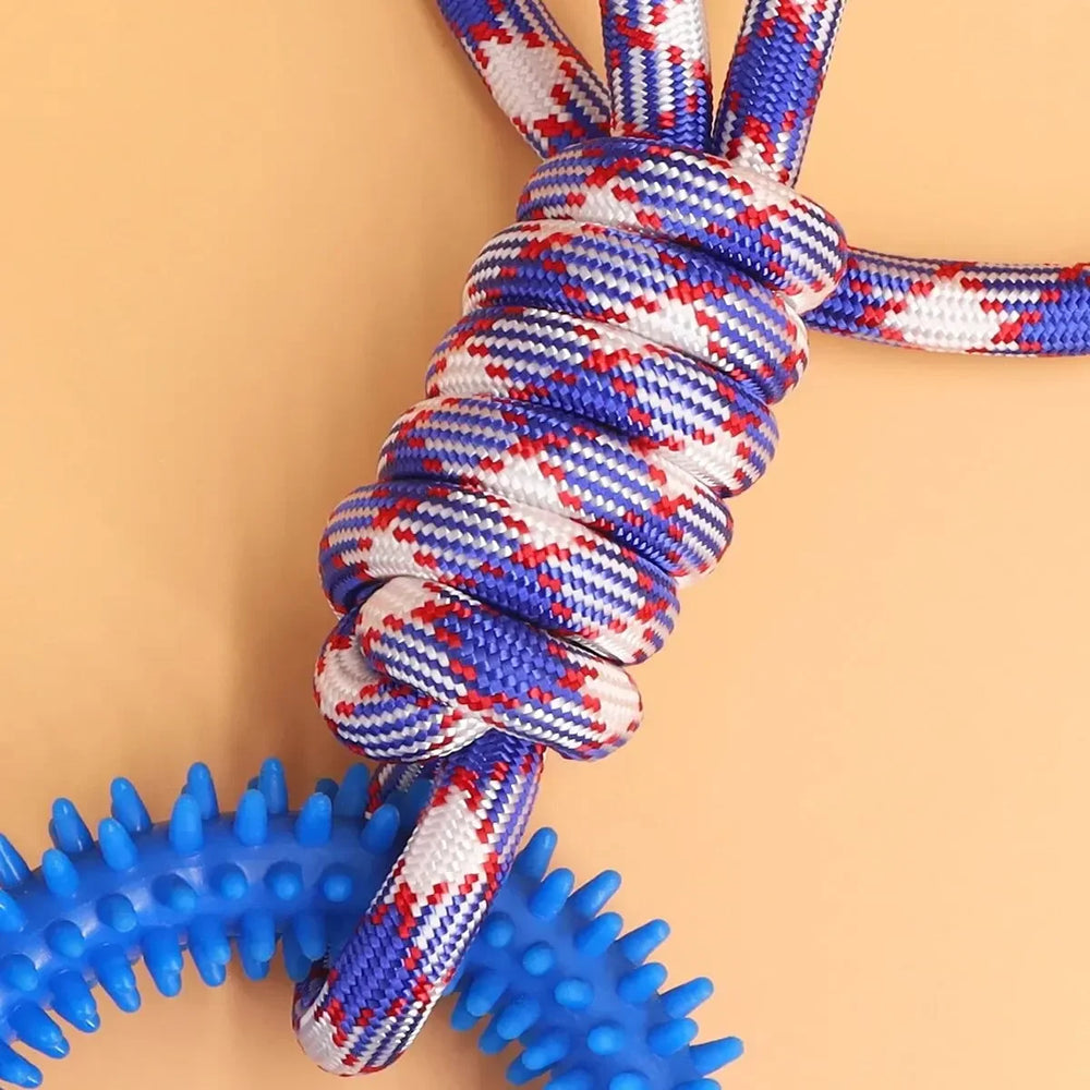 Dog Toys Chew Resistant Nylon Rope Toys Pet Colorful Woven Knot Rubber Toys Dog Self lifestyle view