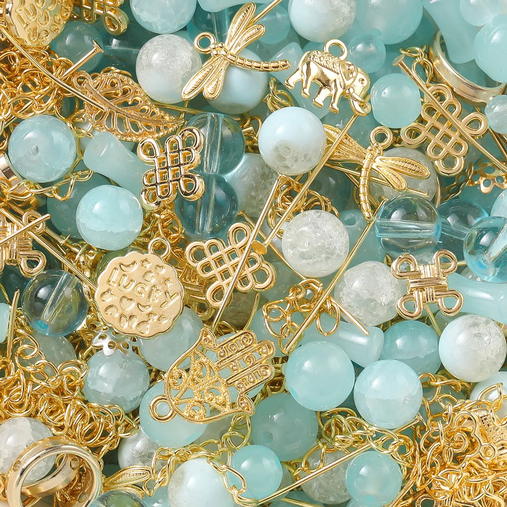 30-50G/Lot Mixed Glass Beads Metal Pendants Spacer Bead Jewelry Accessories for DIY additional angle