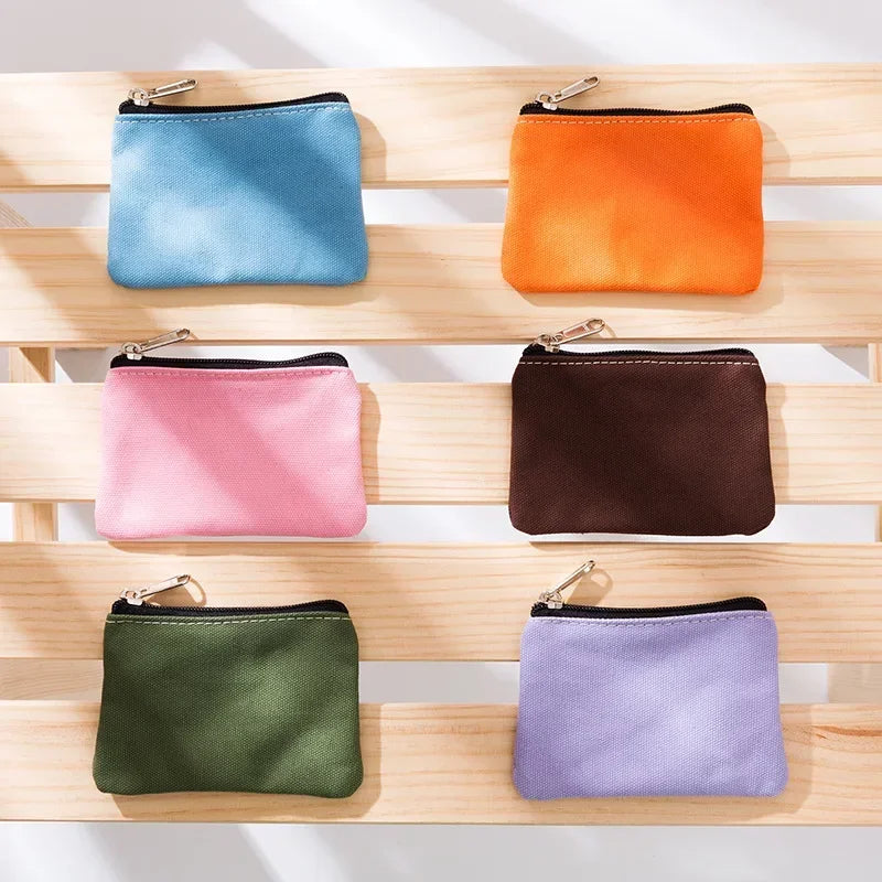 Solid Color Canvas Zipper Coin Purse | Mini Money Pouch for Women Men close-up view