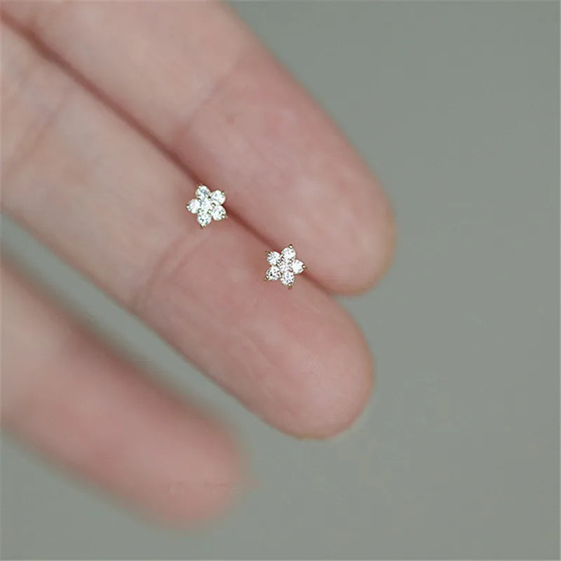 925 Sterling Silver Stud Earrings with Pavé Crystal Star | Simple Fashion Jewelry for Wo detail view