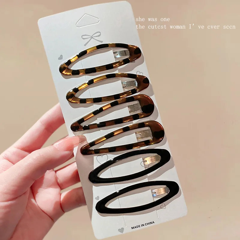 6pcs/pack Geometric Leopard Solid Snap Hairpins Fashion Alloy Bobby Pins Water-drop O alternate view