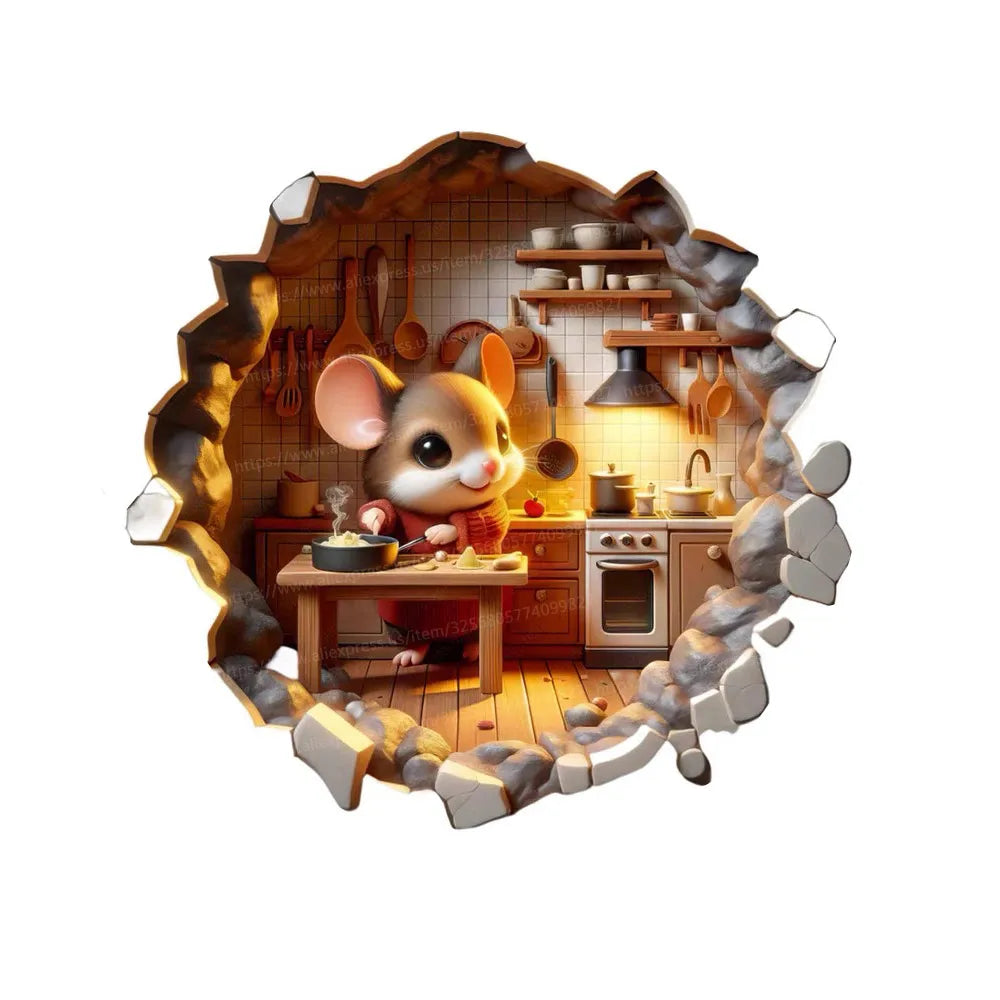 Cute Cartoon Mouse Hole Wall Sticker | Funny Rats Decals for Kids Bedroom Decoration detail view