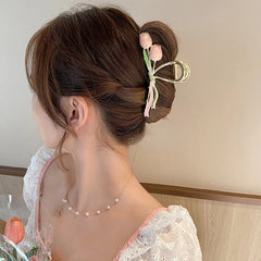 New Tulip Flower Hair Clip Back Head Grab Clip Fashion Ponytail Fixed Hairpins Simple Oversize Shark